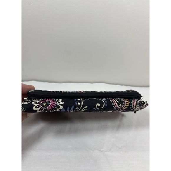 Vera Bradley Trifold Wallet Clutch Black Paisley Floral Print Wristlet Quilted - Picture 6 of 13